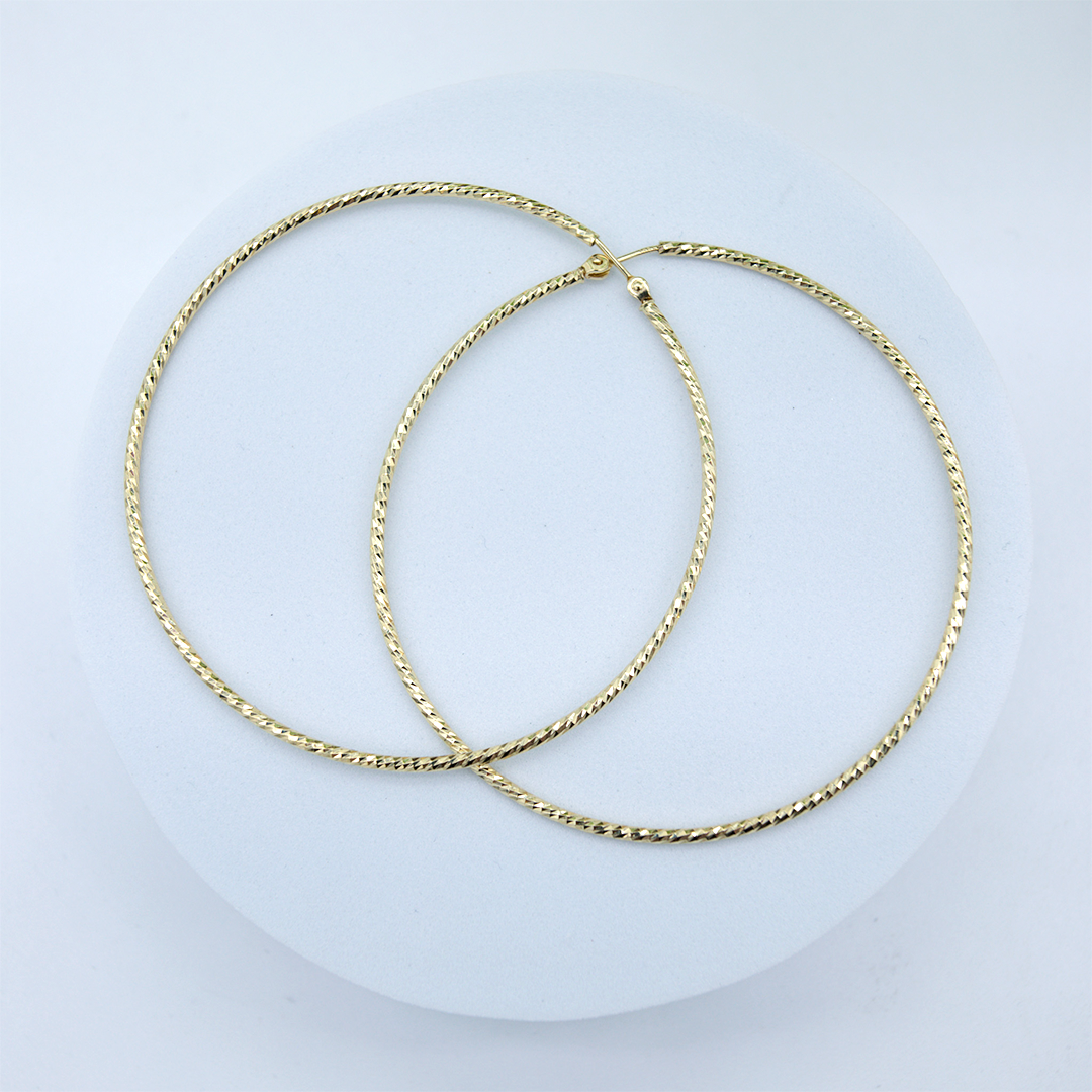 14K Yellow Gold Large Thin Swirl Cut Hoops