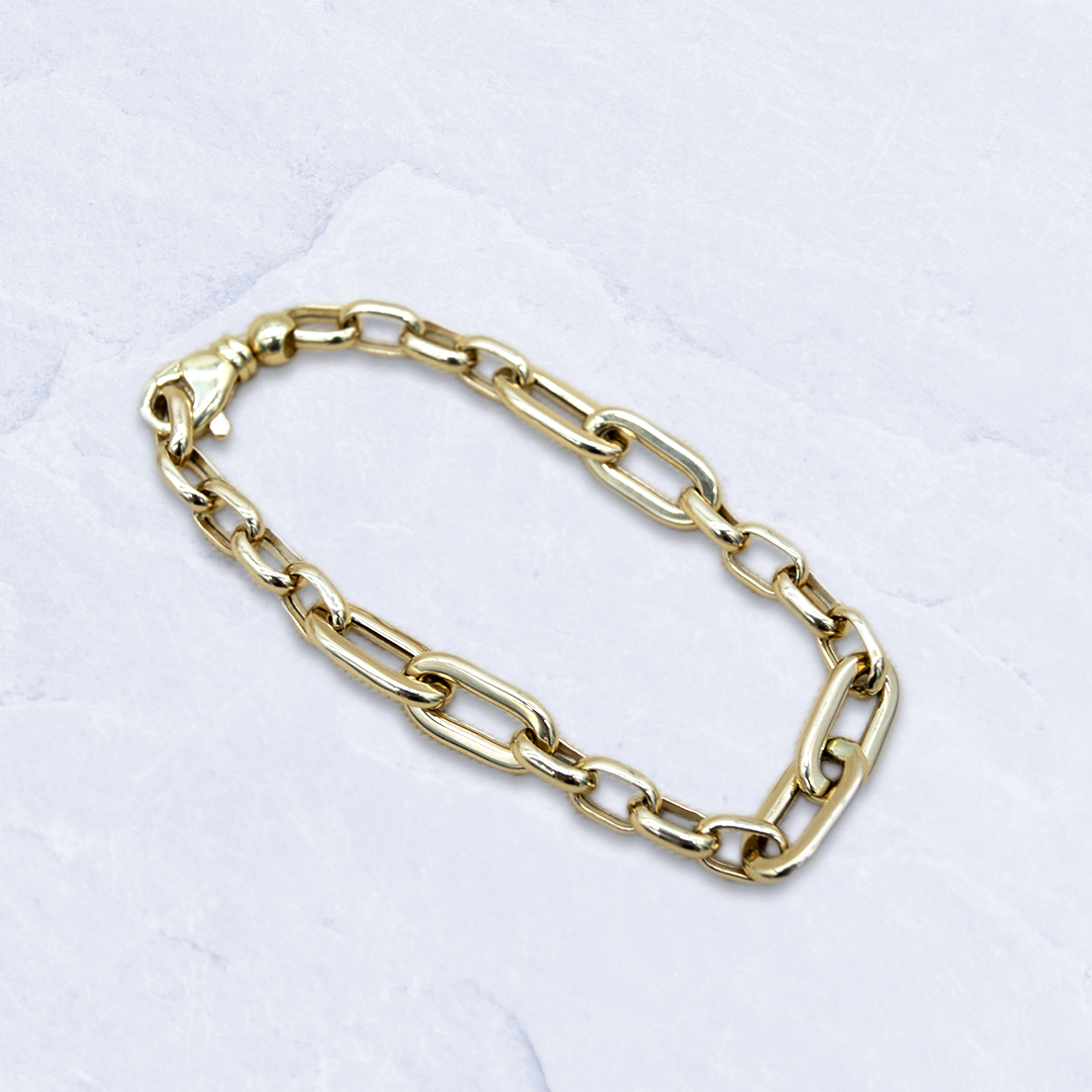 14K Yellow Gold Paperclip/Cable Link Bracelet