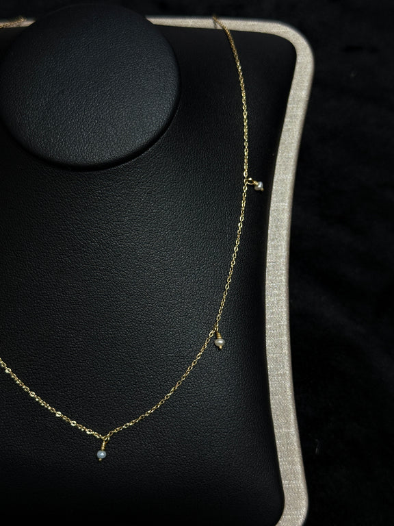 14K Yellow Gold Station Pearl 18” Necklace