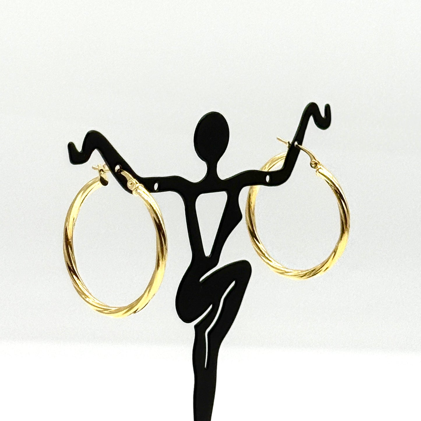 14K Yellow Gold Twisted Earrings 1” Lightweight Classic Hoops 1.3 Grams
