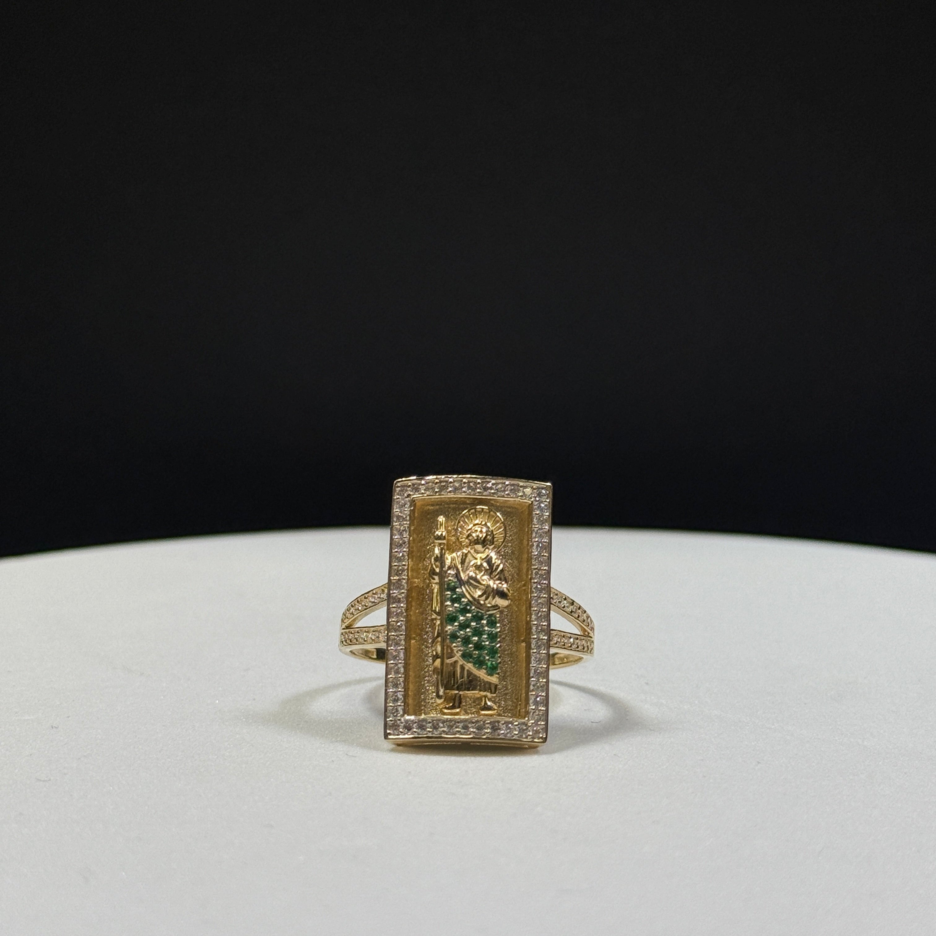 14K Yellow Gold 6.6G CZ San Judas Ring Size 11