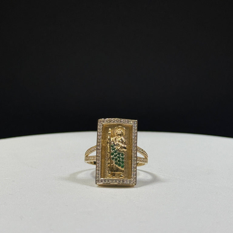 14K Yellow Gold 6.6G CZ San Judas Ring Size 11