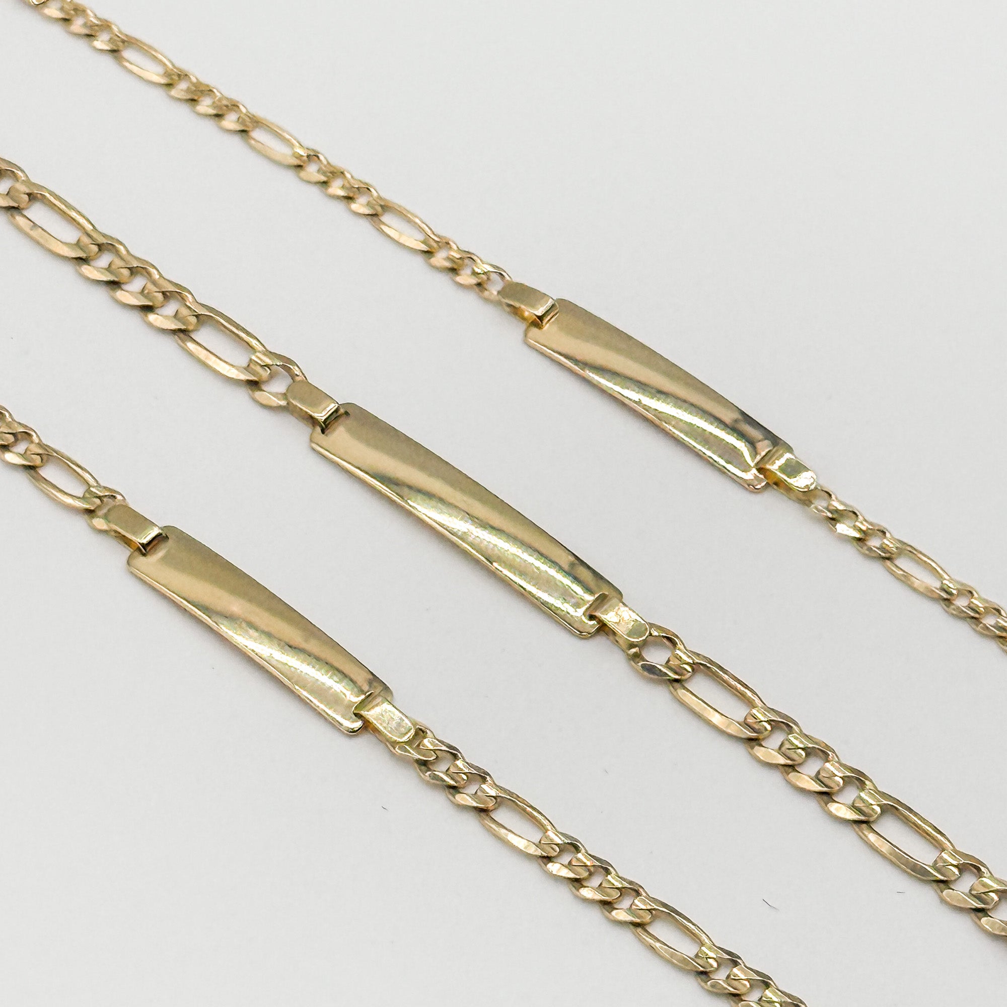 14K Yellow Gold Figaro ID Bracelet Solid Gold Engravable Bracelet
