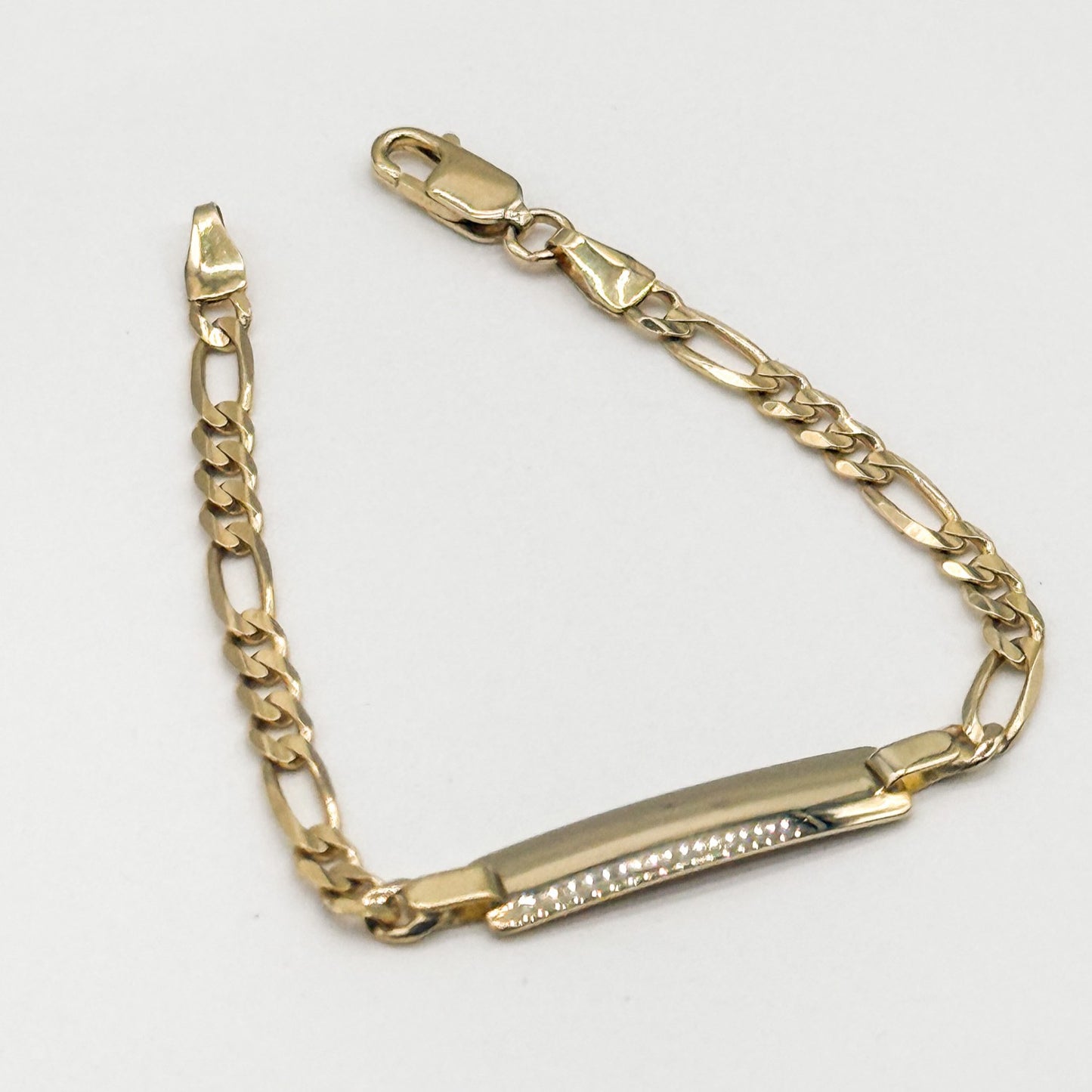 14K Yellow Gold Figaro ID Bracelet Solid Gold Engravable Bracelet