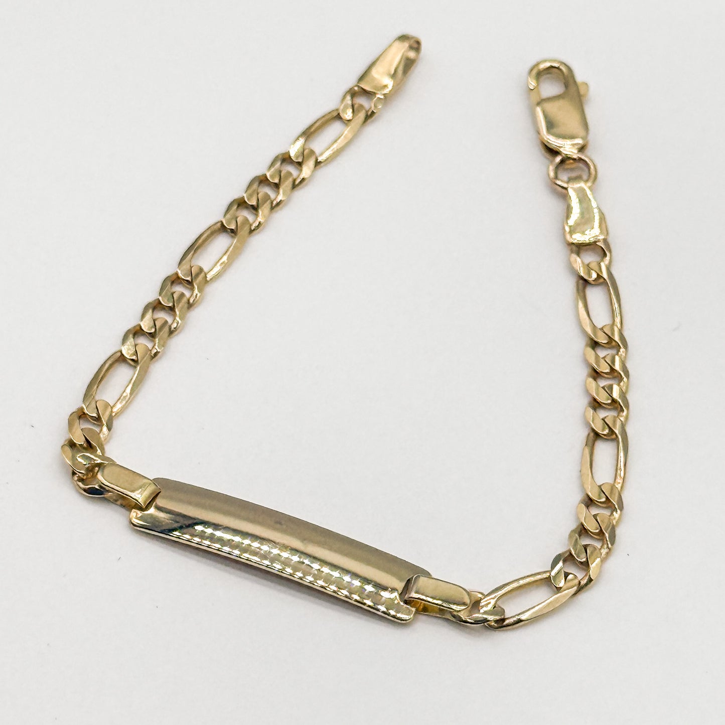 14K Yellow Gold Figaro ID Bracelet Solid Gold Engravable Bracelet