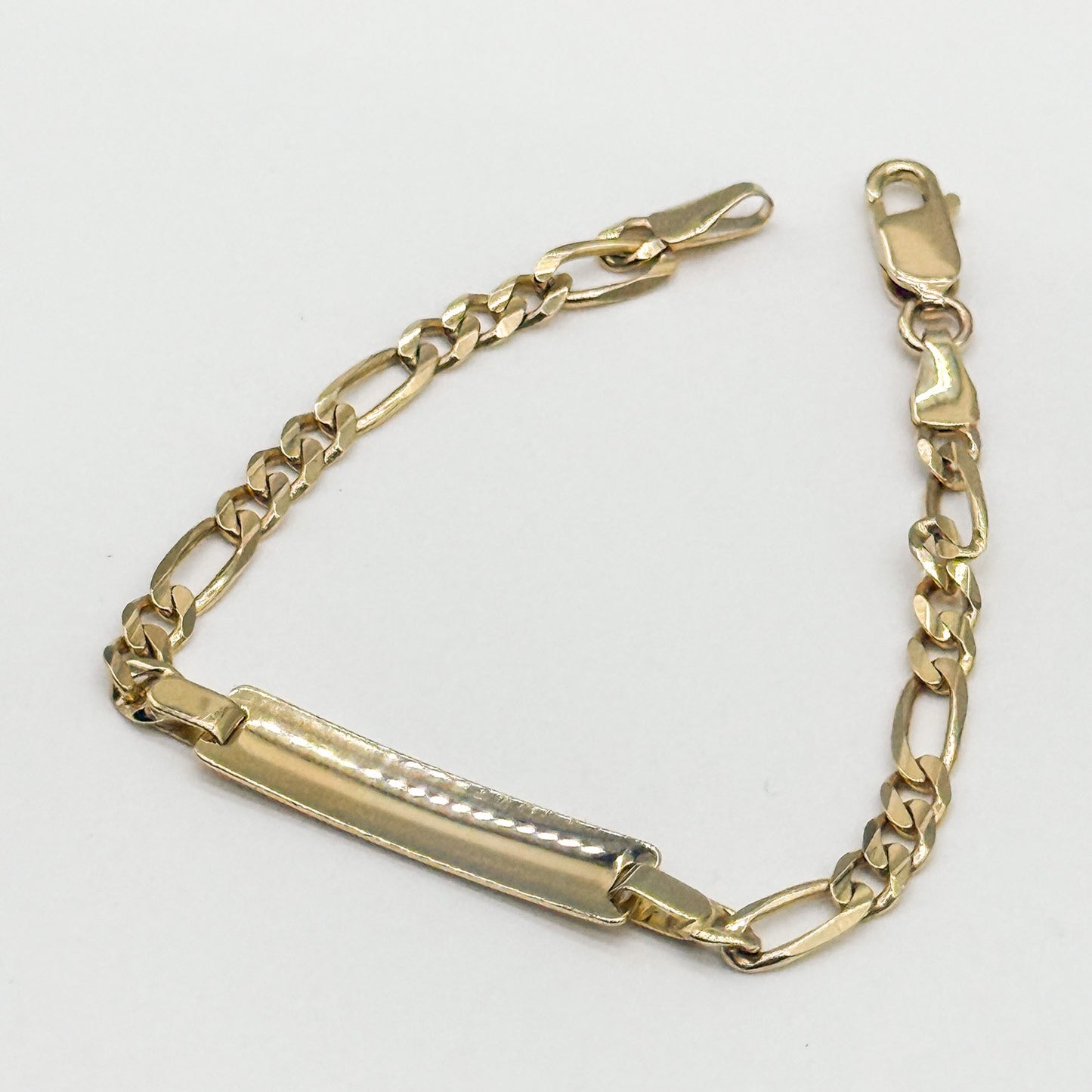 14K Yellow Gold Figaro ID Bracelet Solid Gold Engravable Bracelet