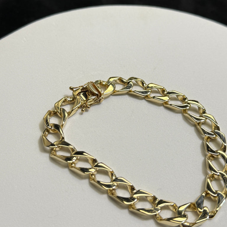 14K Yellow Gold 31.4 Grams 8.9mm 8” Squared Curb Bracelet