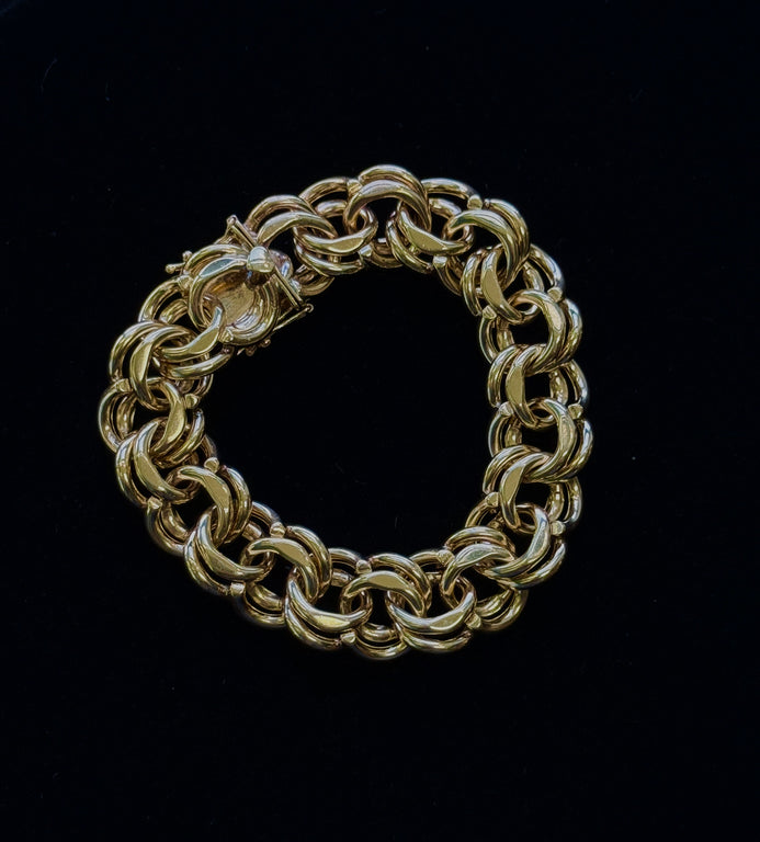14K Yellow Gold 76.7G 8” Double Curb Link Bracelet 15.5mm