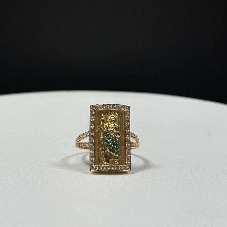 14K Yellow Gold 6.6G CZ San Judas Ring Size 11