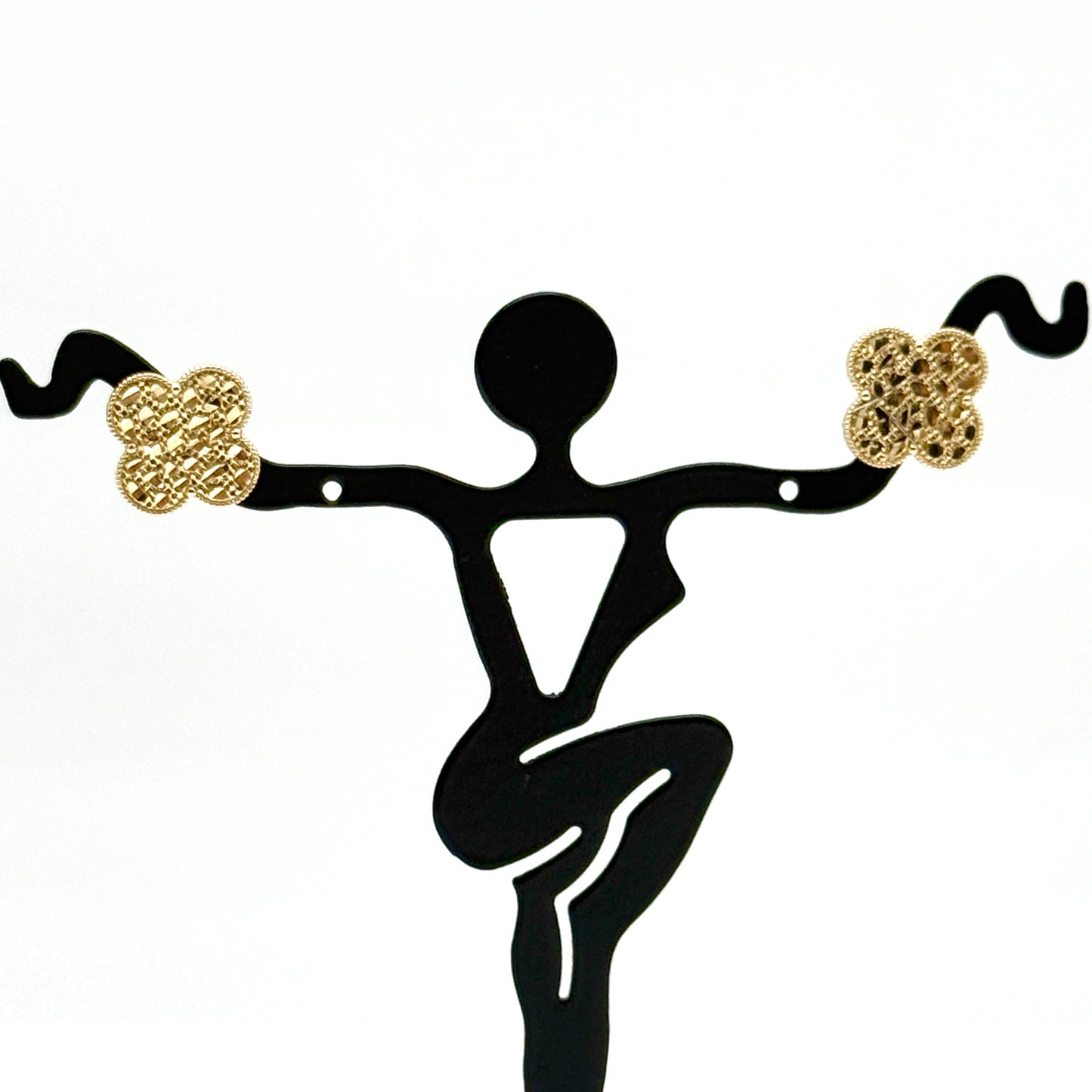 14K Yellow Gold Clover Nugget Stud Earrings 11mm Textured Gold Studs 2.4 Grams