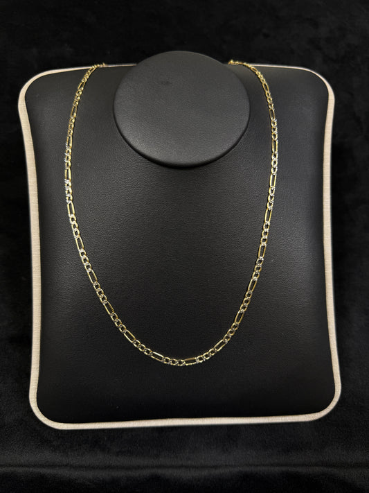 14K Yellow Gold 5.1G 3.2mm Diamond Cut Figaro Link 22” Chain