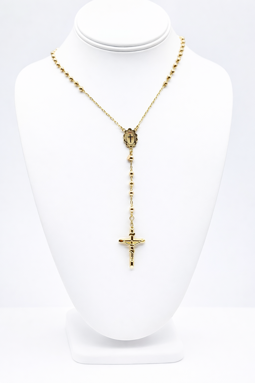 14K Yellow Gold Rosary Necklace 24 Inch Beaded Rosario 4mm 13.9 Grams Cross Pendant