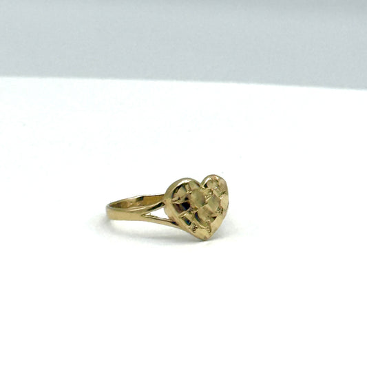 14K Yellow Gold Nugget Heart Ring Size 6.75 Textured Love Ring 1.3 Grams