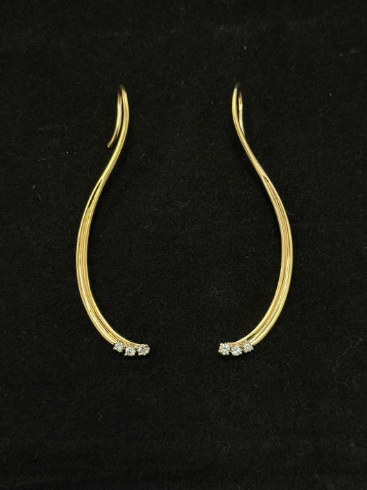 14K Yellow Gold Round Brilliant .30actw Diamonds Curve Hook Earrings