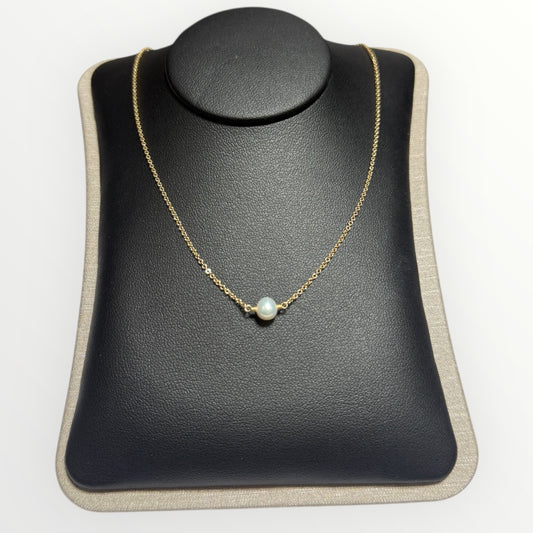 14K Yellow Gold Set Pearl 17” Necklace