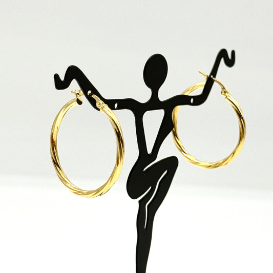 14K Yellow Gold Twisted Earrings 1” Lightweight Classic Hoops 1.3 Grams