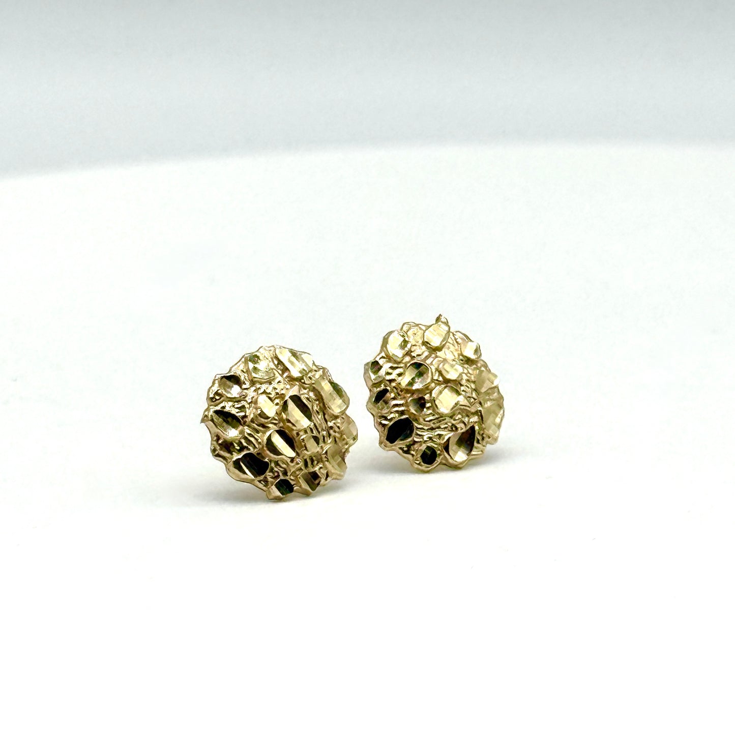 14K Yellow Gold Nugget Earrings 12mm Round Textured Gold Studs 1.5 Grams