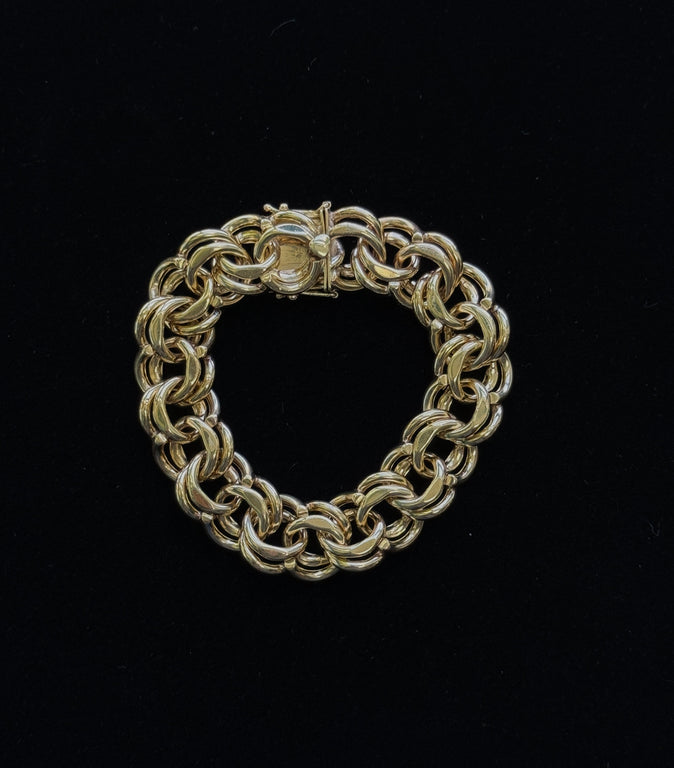 14K Yellow Gold 76.7G 8” Double Curb Link Bracelet 15.5mm