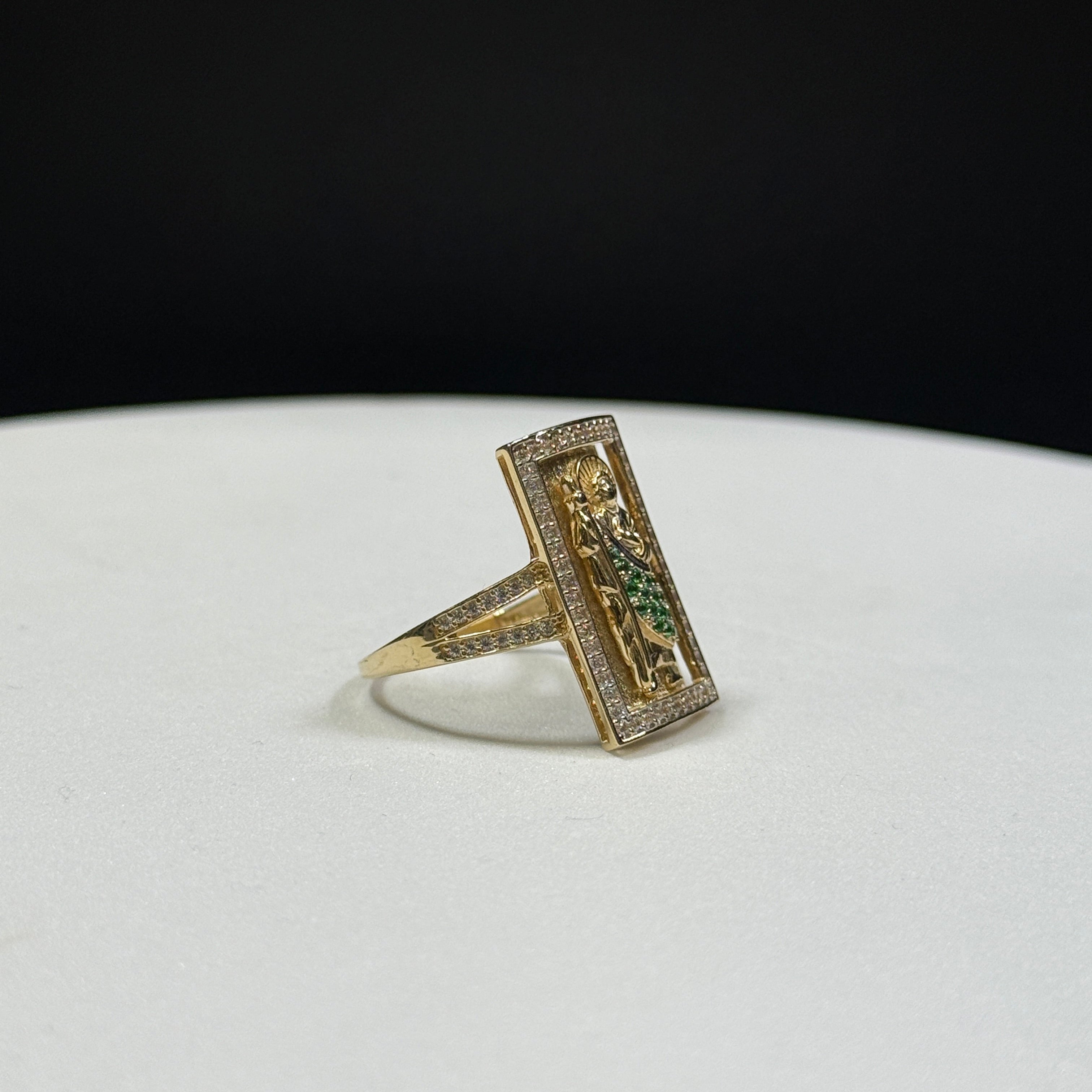 14K Yellow Gold 6.6G CZ San Judas Ring Size 11