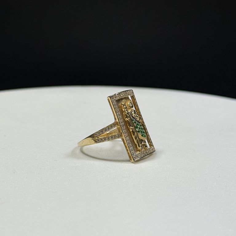 14K Yellow Gold 6.6G CZ San Judas Ring Size 11