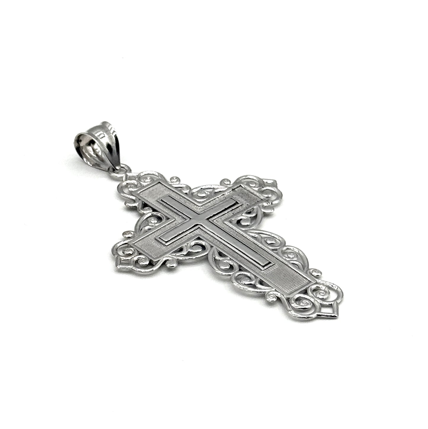 14K White Gold Ornate Cross Pendant 2.5” Large Religious 7.9 Grams