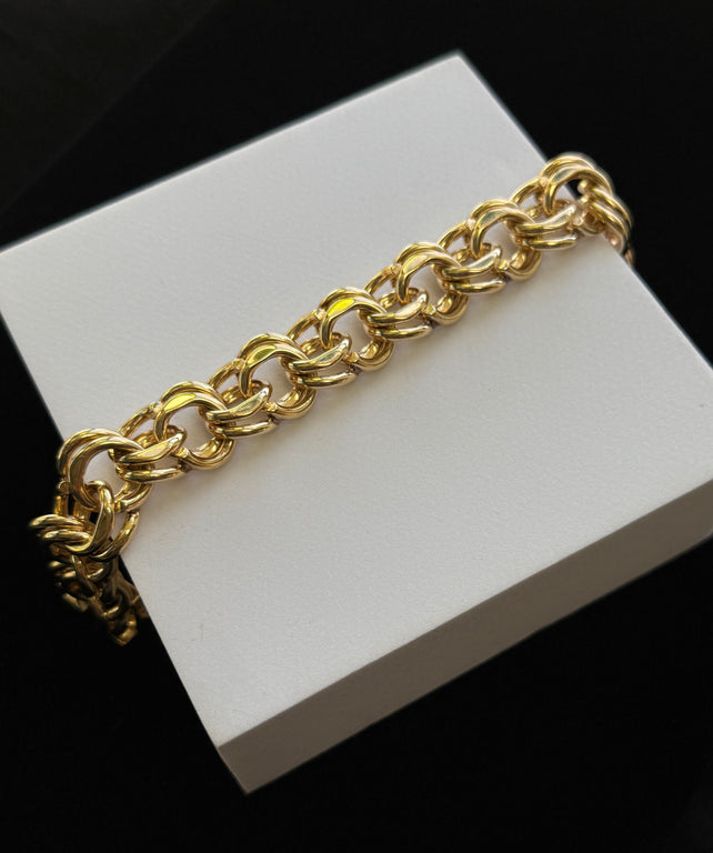 14K Yellow Gold 76.7G 8” Double Curb Link Bracelet 15.5mm