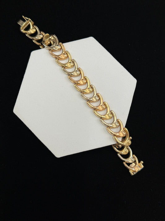 14K Three Tone Gold Wishbone 7” Bracelet