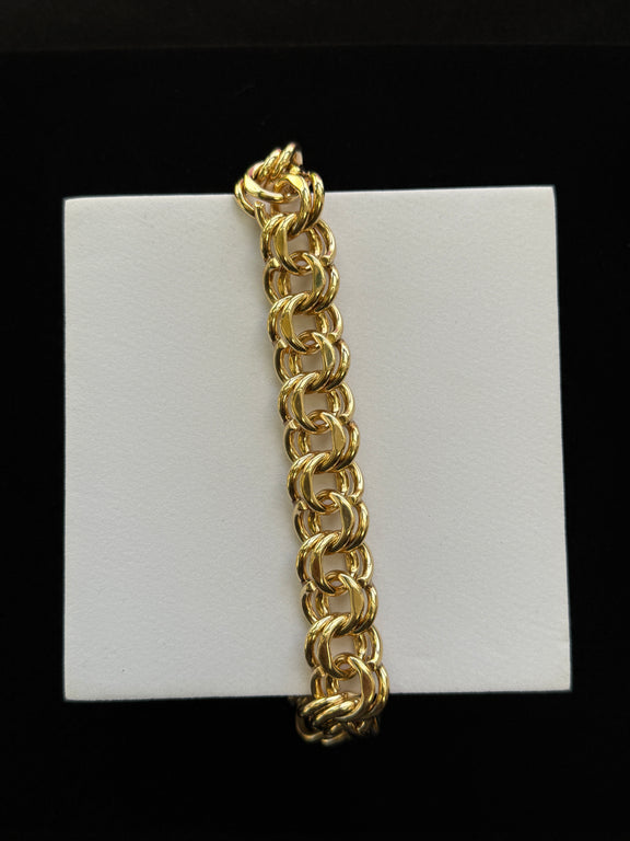 14K Yellow Gold 76.7G 8” Double Curb Link Bracelet 15.5mm