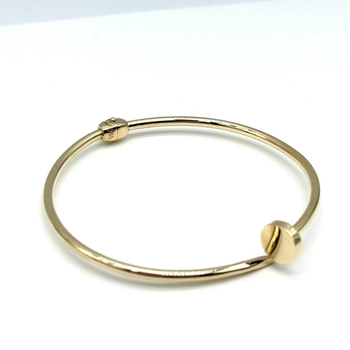 14K Yellow Gold Nail Design Open Bangle Bracelet 5 Inch 7.4g
