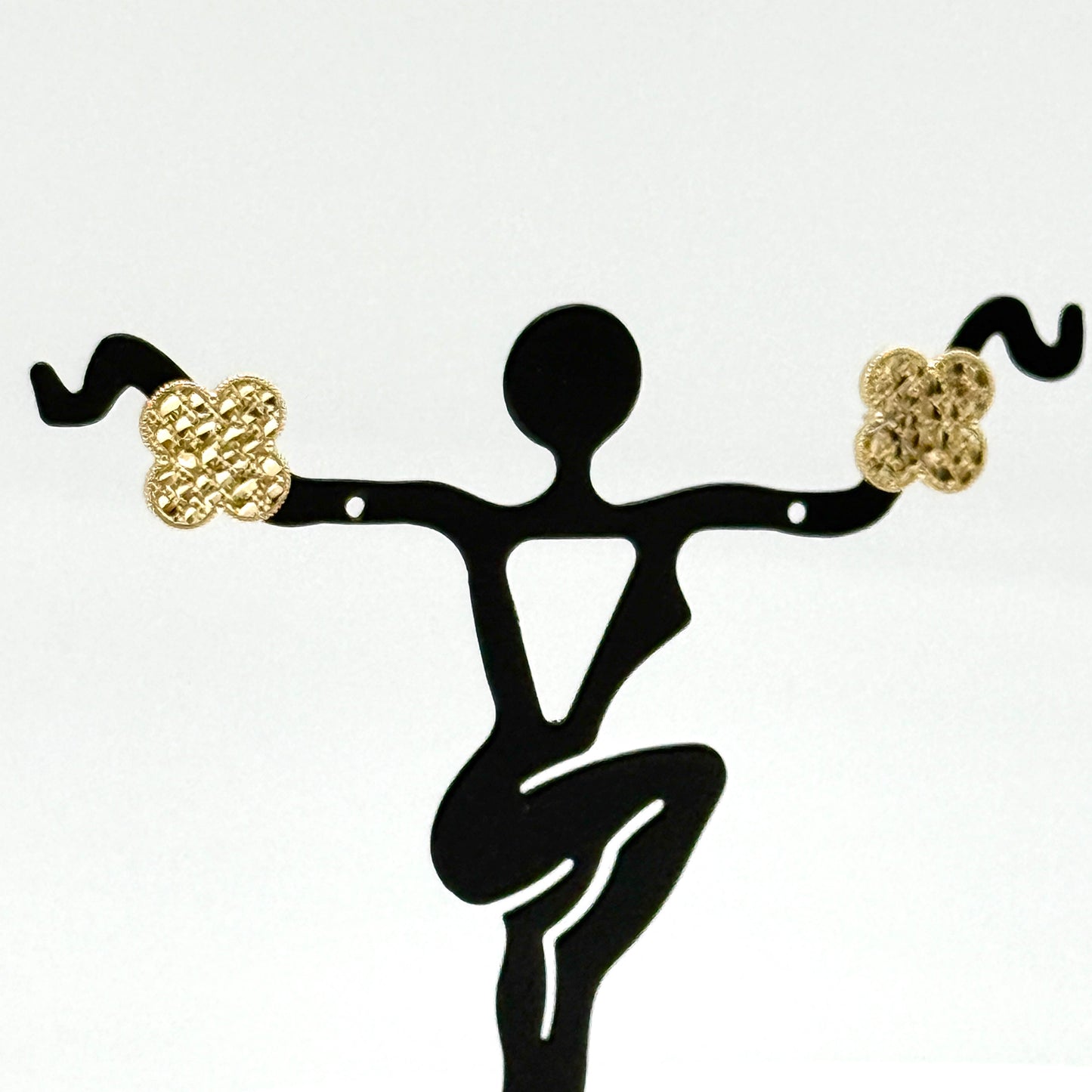 14K Yellow Gold Clover Nugget Stud Earrings 11mm Textured Gold Studs 2.4 Grams
