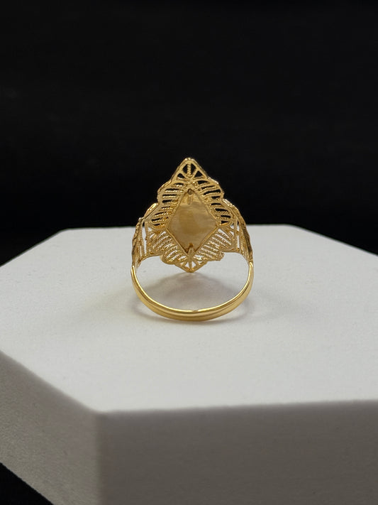 21K Yellow Gold Fancy Diamond Cut Cutout Ring