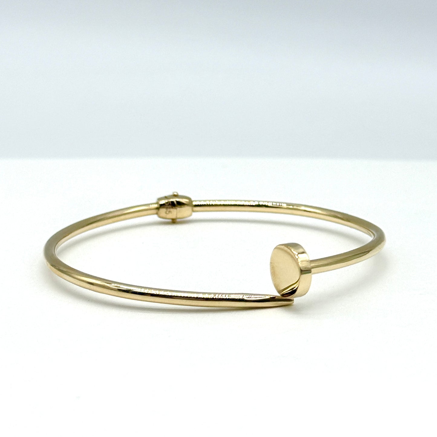 14K Yellow Gold Nail Design Open Bangle Bracelet 5 Inch 7.4g