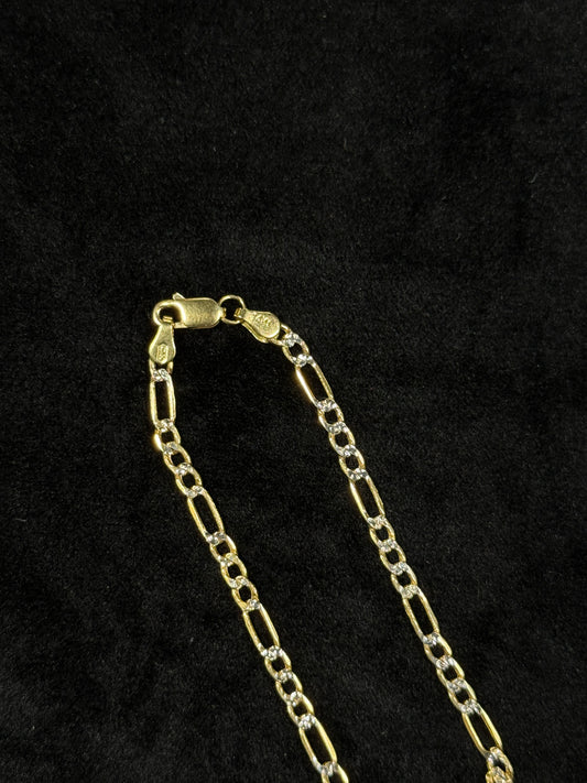 14K Yellow Gold 5.1G 3.2mm Diamond Cut Figaro Link 22” Chain