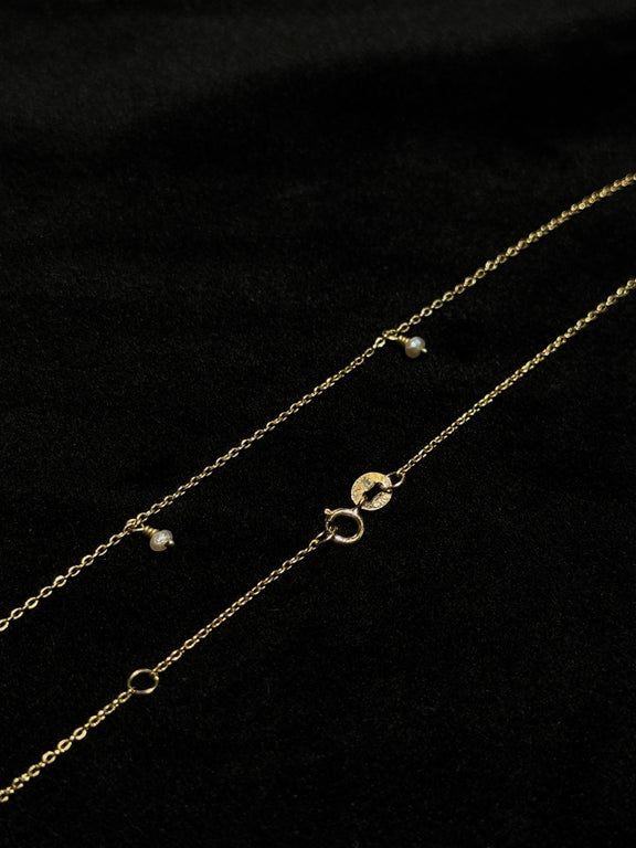 14K Yellow Gold Station Pearl 18” Necklace