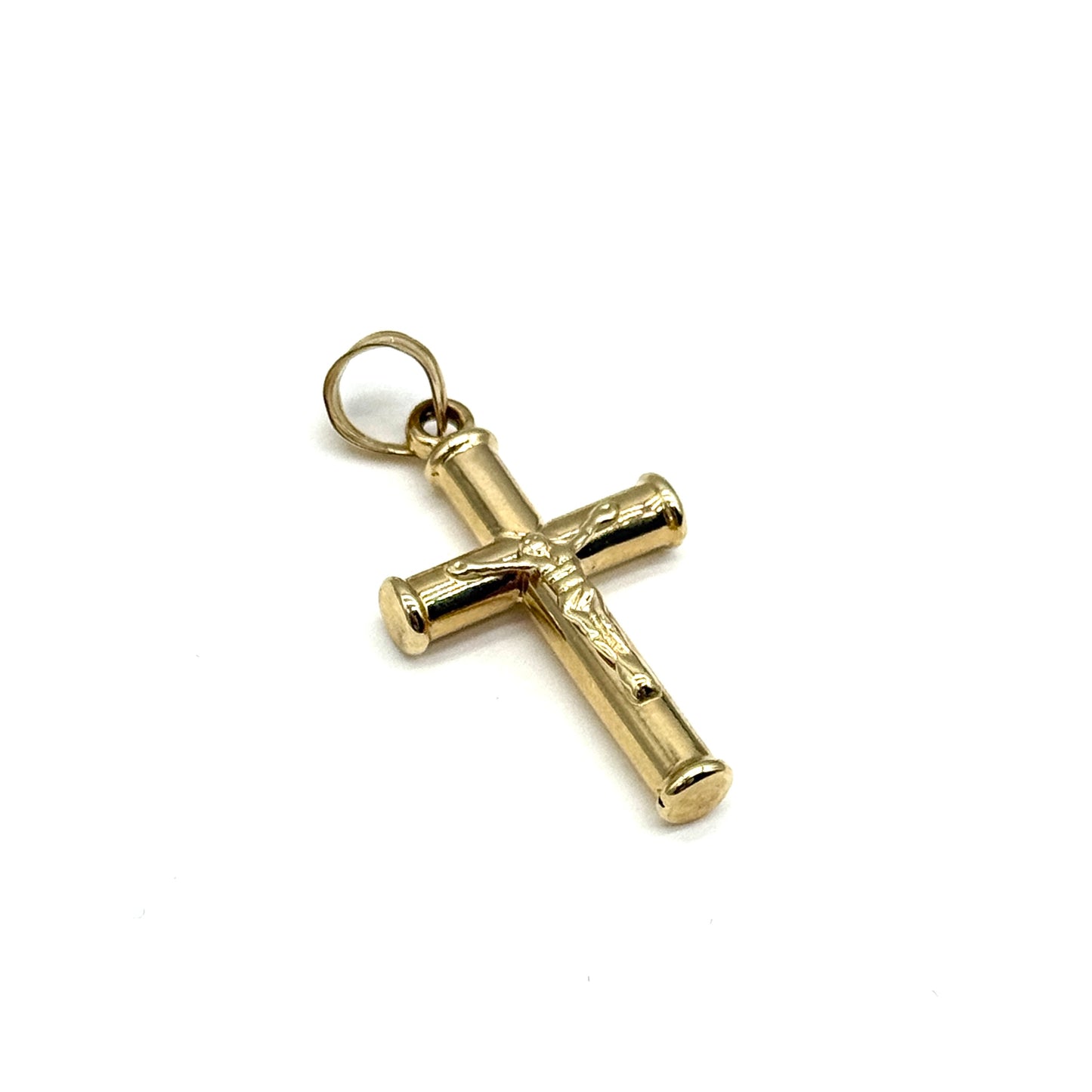 14K Yellow Gold Thick Crucifix Cross Pendant 1.5 Inch Solid Religious Charm 2.8 Grams