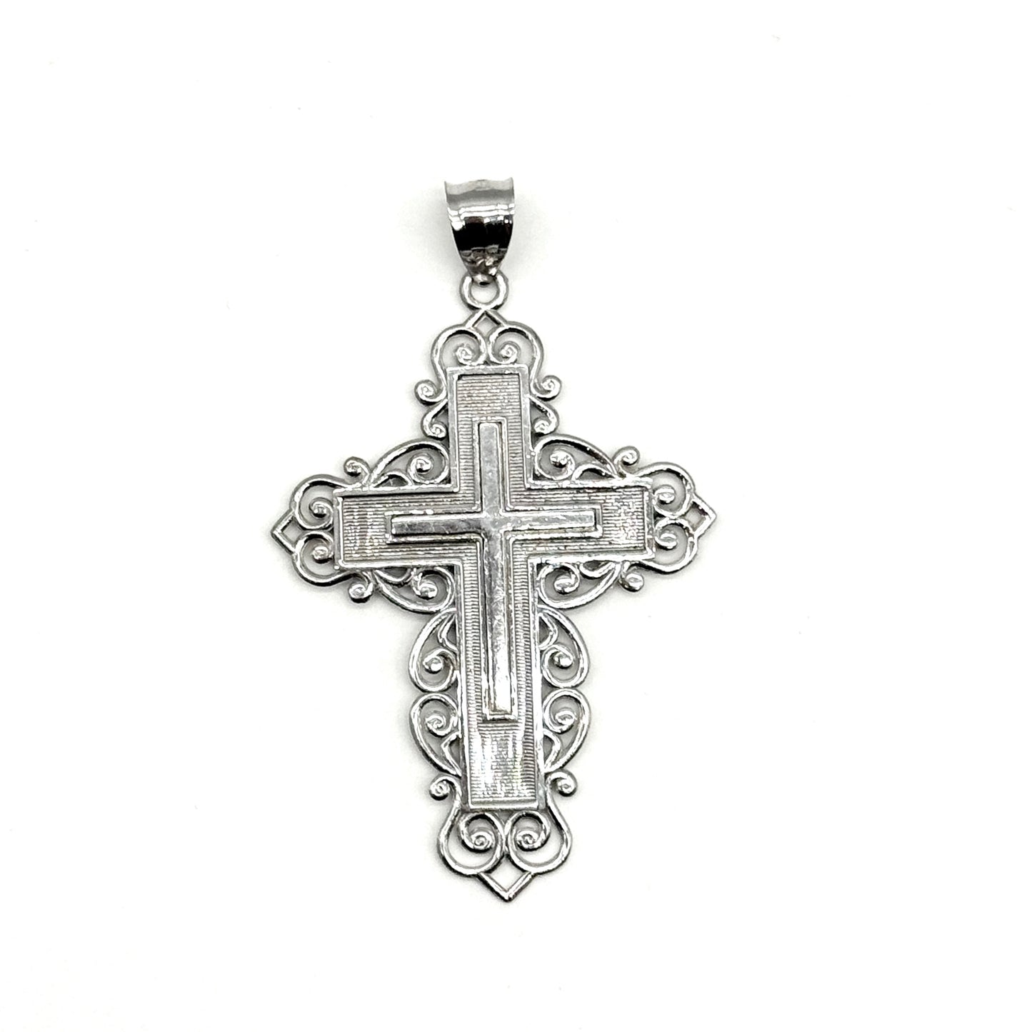 14K White Gold Ornate Cross Pendant 2.5” Large Religious 7.9 Grams