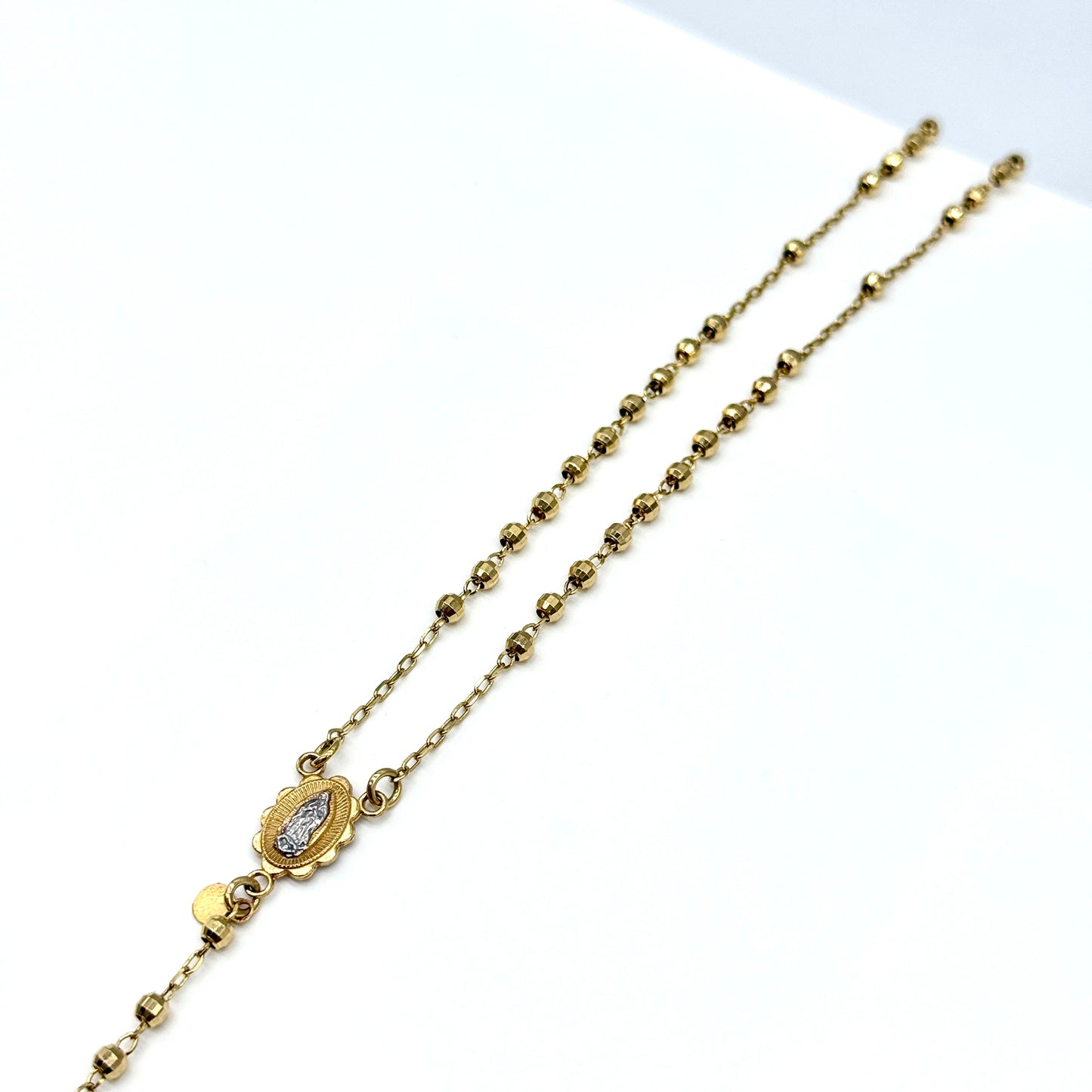 14K Yellow Gold Rosary Necklace 18 Inch 3mm Beaded 7 Grams Cross Pendant