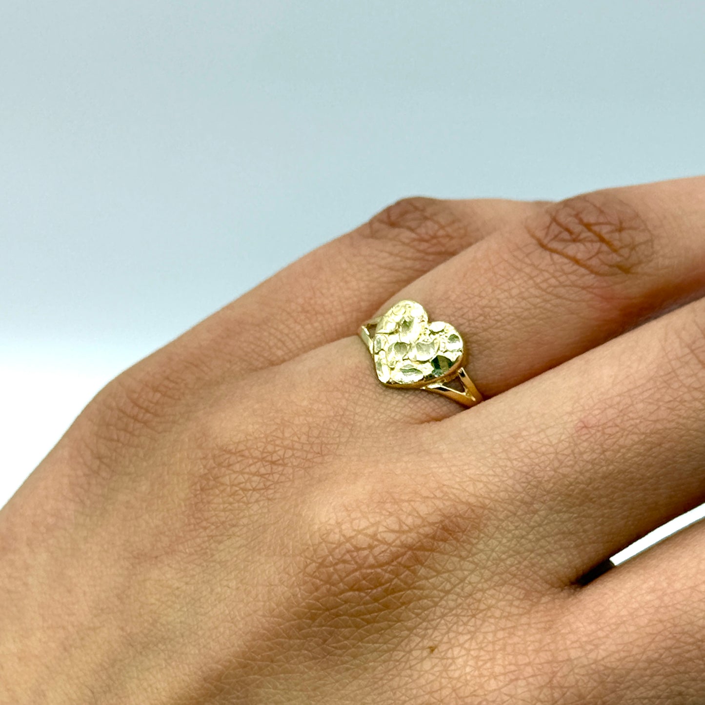 14K Yellow Gold Nugget Heart Ring Size 6.75 Textured Love Ring 1.3 Grams