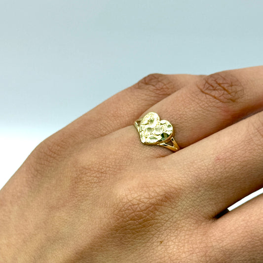 14K Yellow Gold Nugget Heart Ring Size 6.75 Textured Love Ring 1.3 Grams