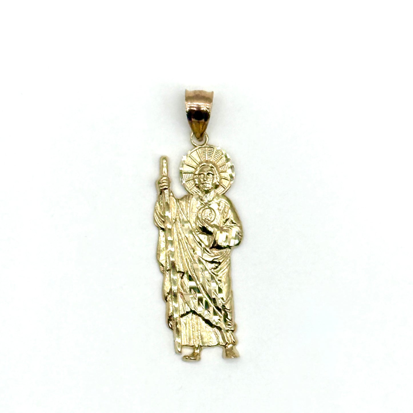 14K Two Tone Gold San Judas Pendant 1.5” Saint Jude Religious Charm 3 Grams