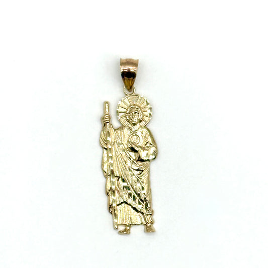 14K Two Tone Gold San Judas Pendant 1.5” Saint Jude Religious Charm 3 Grams