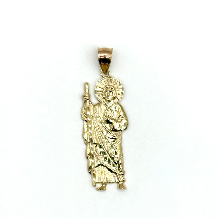 14K Two Tone Gold San Judas Pendant 1.5” Saint Jude Religious Charm 3 Grams
