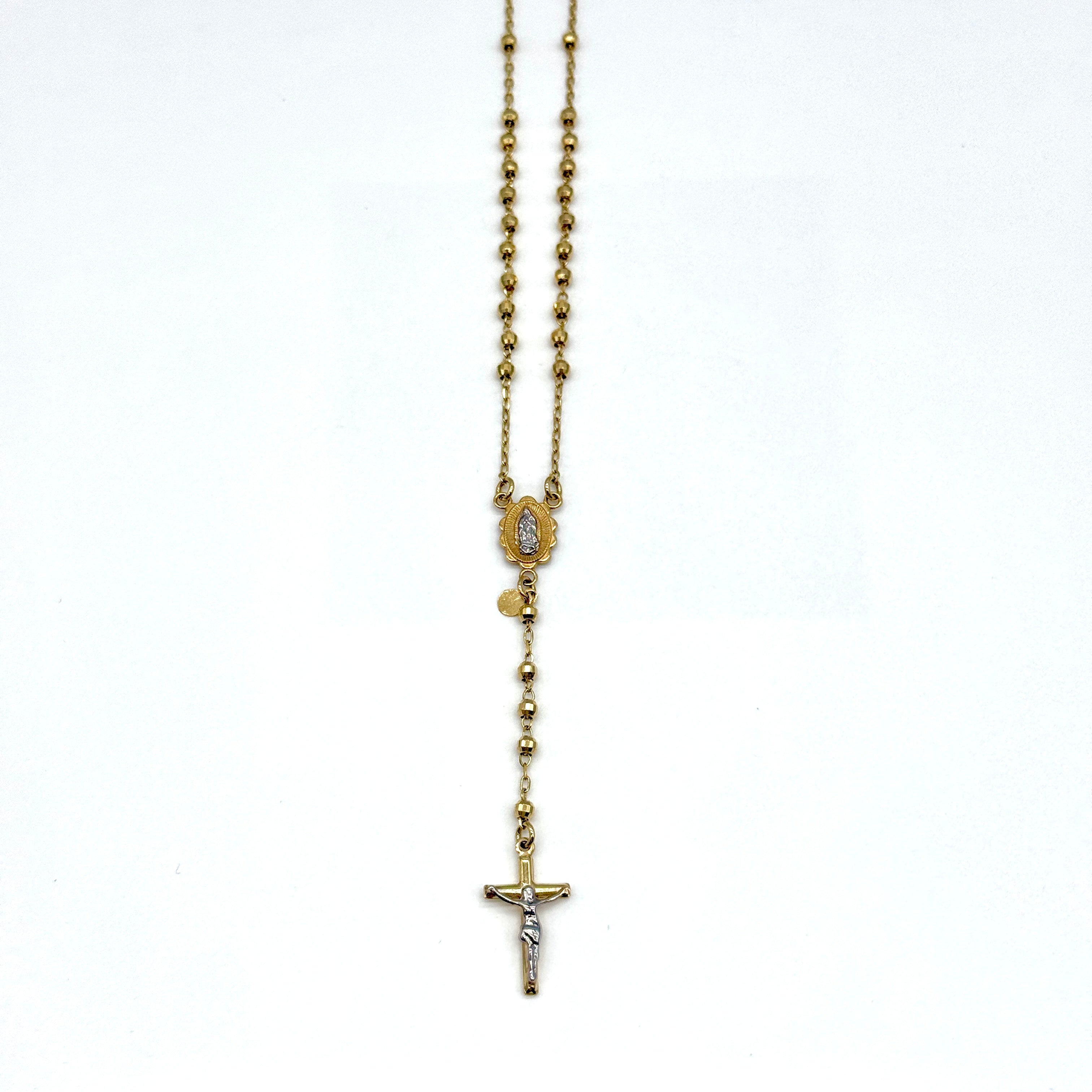 14K Yellow Gold Rosary Necklace 18 Inch 3mm Beaded 7 Grams Cross Pendant
