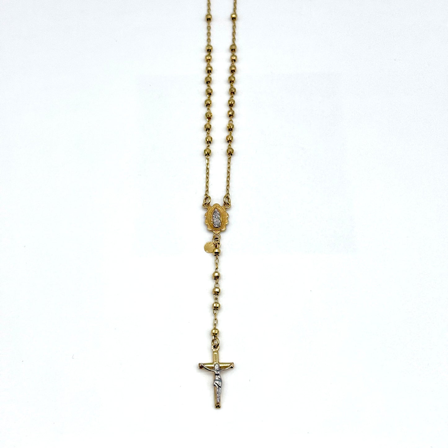 14K Yellow Gold Rosary Necklace 18 Inch 3mm Beaded 7 Grams Cross Pendant