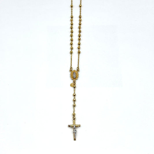 14K Yellow Gold Rosary Necklace 18 Inch 3mm Beaded 7 Grams Cross Pendant