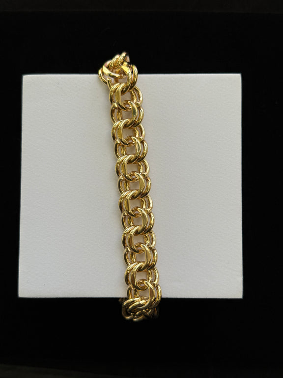 14K Yellow Gold 76.7G 8” Double Curb Link Bracelet 15.5mm