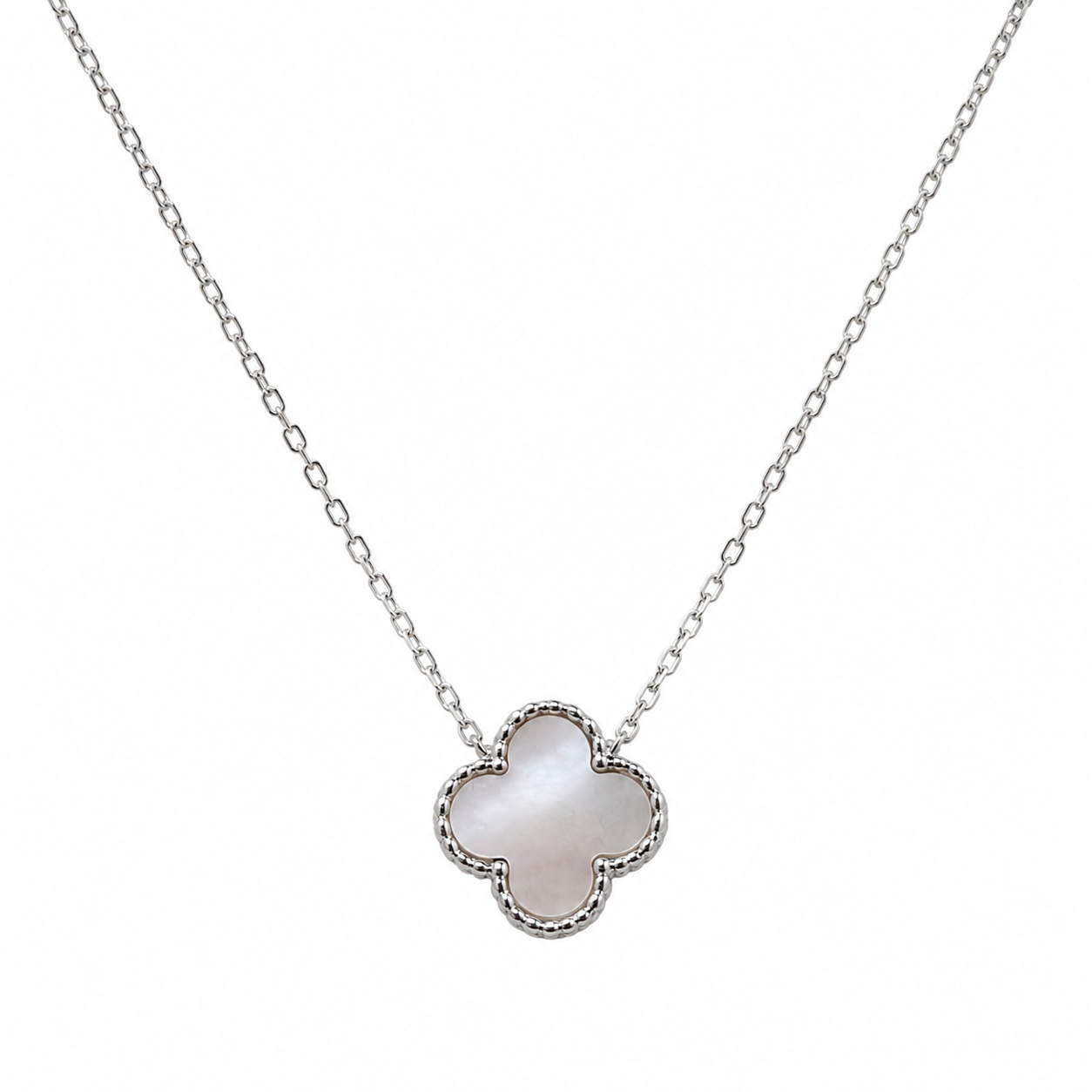 Item 8 - Silver White Clover Necklace 16"