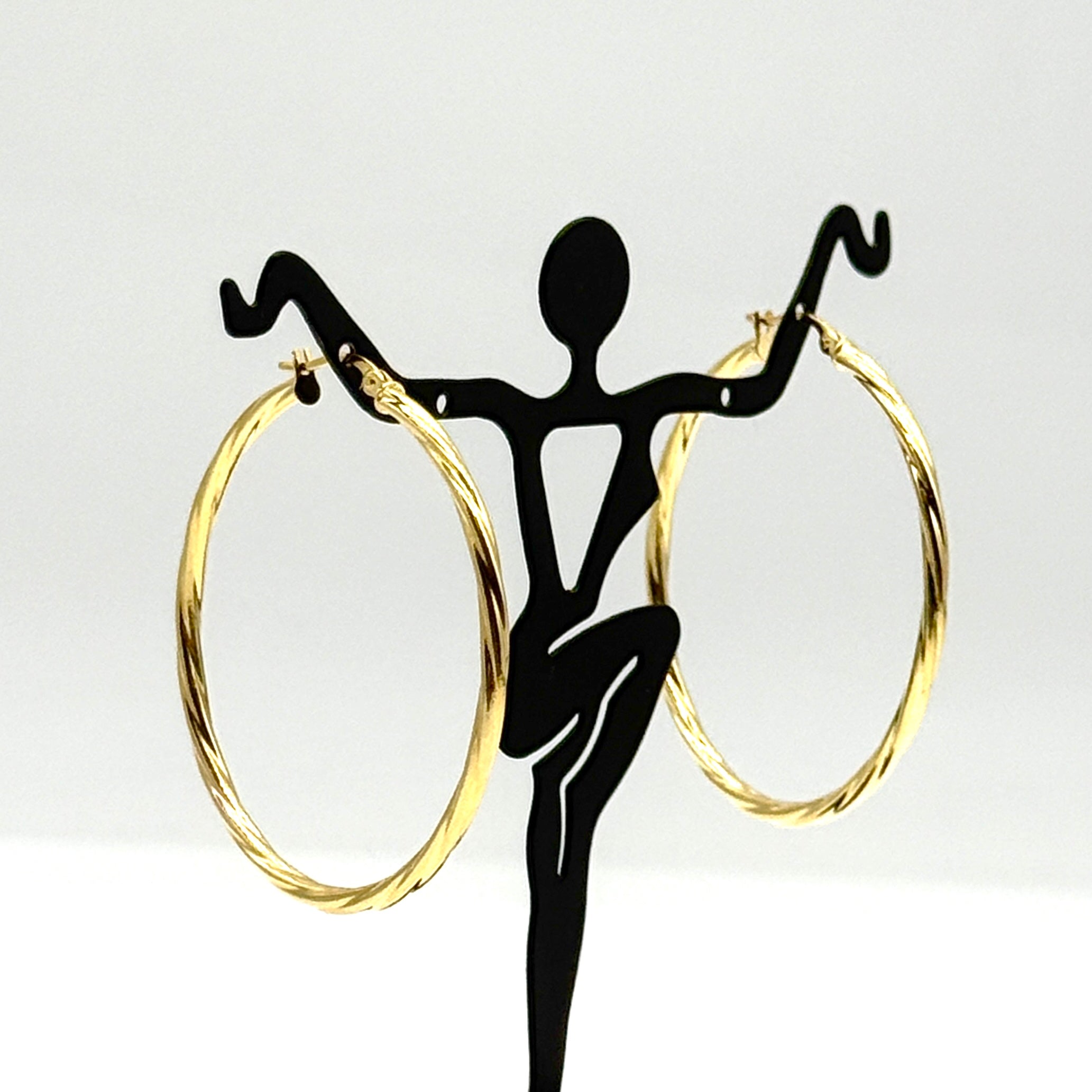 14K Yellow Gold Twisted Hoop Earrings 1.5” Classic Textured Hoops 2 Grams