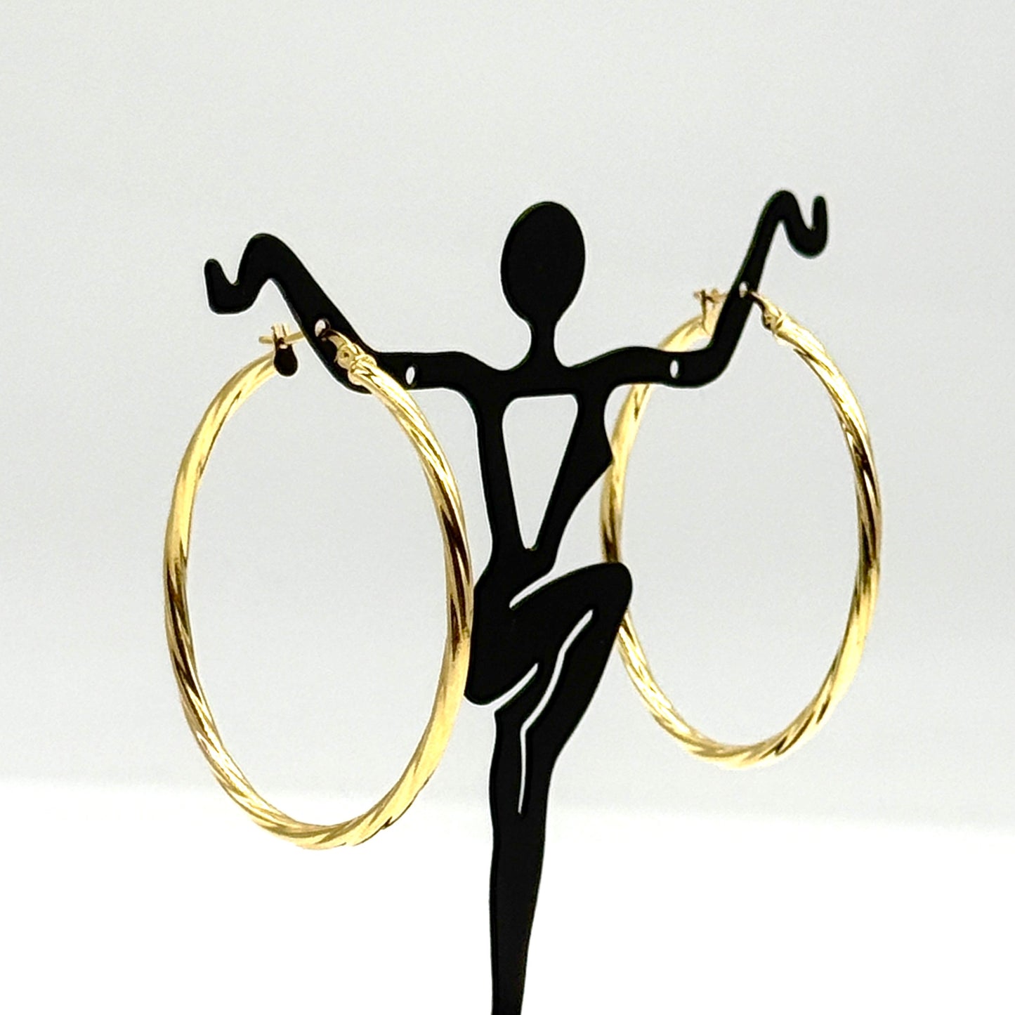14K Yellow Gold Twisted Hoop Earrings 1.5” Classic Textured Hoops 2 Grams