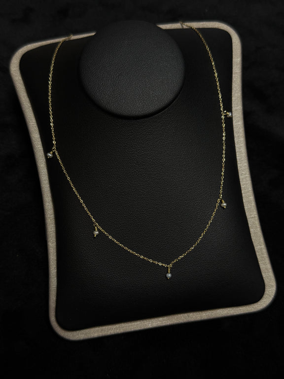 14K Yellow Gold Station Pearl 18” Necklace